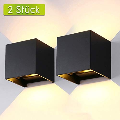 AILUKI Wandlampe Innen/Außen 12W Schwarz (Wandleuchte)